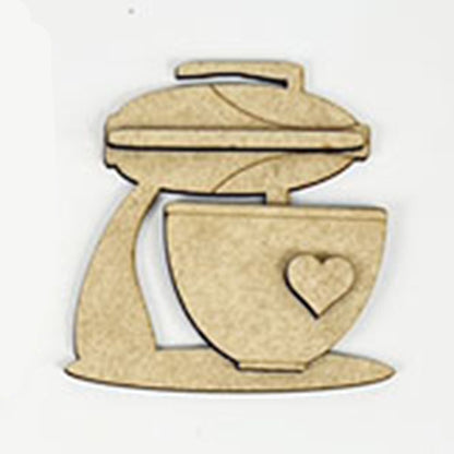 This delightful wooden piece from Janet's Craft Corner, part of the Baking - Tiered Tray Kit, features a stand mixer with a bowl decorated with a heart. Its straightforward design and clear outlines make it an excellent DIY addition to infuse any space with rustic charm.