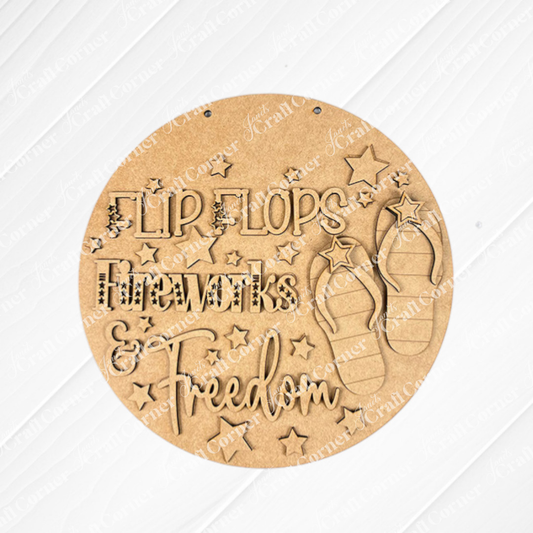 Flip Flops Fireworks Freedom Sign - DIY seasonal home decor craft kit - Set of 1