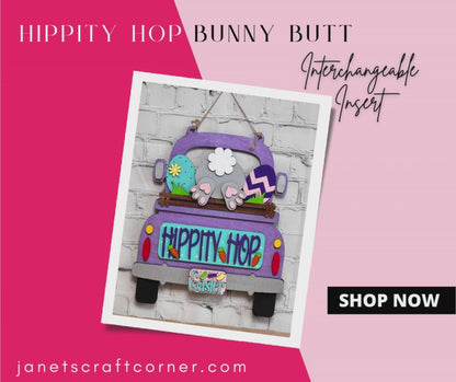 Hippity Hop Bunny Butt Interchangeable Insert - DIY seasonal home decor craft kit - 1 set of 3 pieces