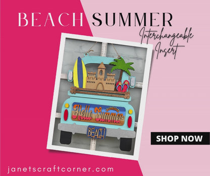 Hello Summer Beach Interchangeable Insert - DIY seasonal home decor craft kit - 1 set of 3 pieces