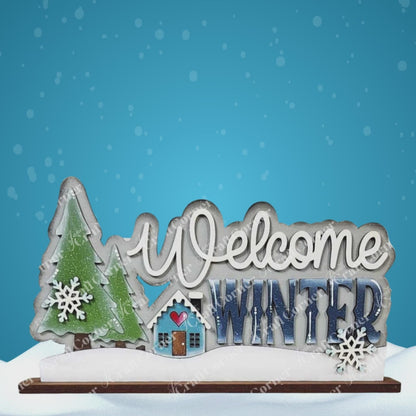 Welcome Winter Word Art Shelf Sitter  - DIY seasonal home decor craft kit - Set of 1