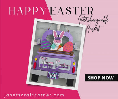 Happy Easter Bunny Interchangeable Insert - DIY seasonal home decor craft kit - 1 set of 3 pieces