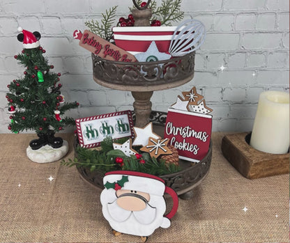 Vintage Santa Cookies Decor Set - DIY seasonal home decor craft kit - 1 set of 6 pieces