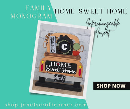 Home Monogram Interchangeable Insert - DIY home decor craft kit - 1 set of 3 pieces