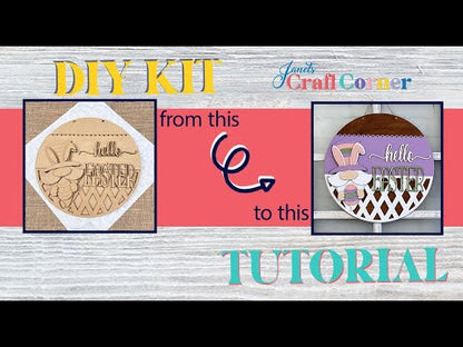 Hello Easter Gnome Wall Hanger - Spring DIY Craft Kit - Round Sign