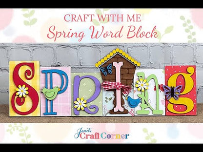 Spring Word Block Shelf Sitter - Spring DIY Craft Kit - 5.5" x 14.75" with Birdhouse