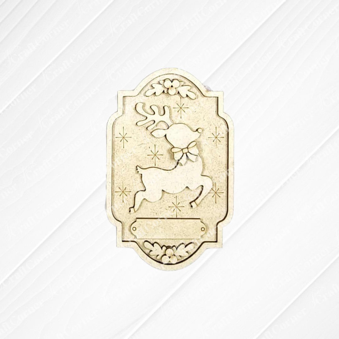 The North Pole Ornaments DIY craft kit by Janet’s Craft Corner includes a decorative plaque with an engraved reindeer, stars, and a blank space for personalization—perfect for holiday home decor projects. Set of 1.