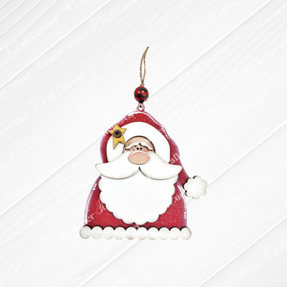 Add festive cheer with Janet's Craft Corner Santa Ornaments - DIY holiday craft kit - Set of 1, featuring a Santa in red suit, white beard, and hat holding a yellow star. Great for ornament lovers or DIY holiday projects.