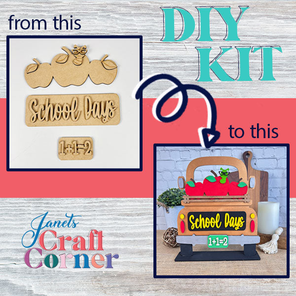 School Days Interchangeable Insert - DIY seasonal home decor craft kit - 1 set of 3 pieces