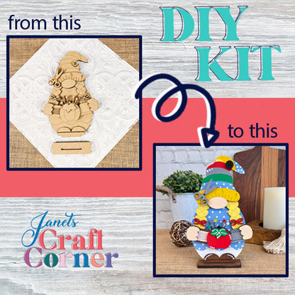 Explore the farmhouse-chic charm of crafting with Janet's Craft Corner! Transform a simple wooden figure into a vibrant Sewing - Quilting Gnome masterpiece. Our DIY Kit provides everything you need for this enchanting transformation, while a decorative candle creates the perfect crafting atmosphere.