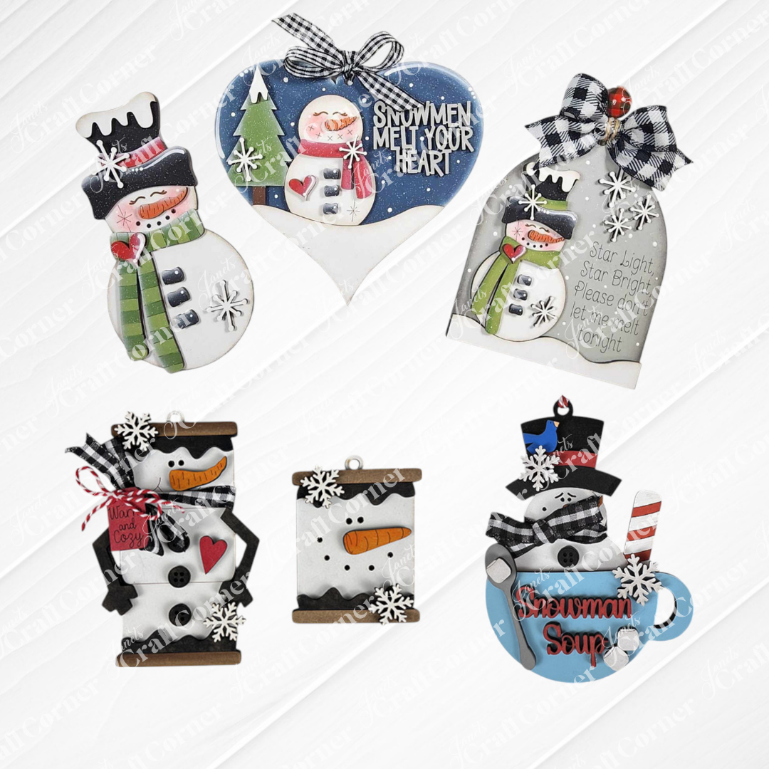Snowman Ornaments - DIY holiday craft kit - Choice of 6