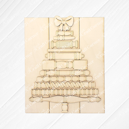 Janet's Craft Corner Spindle Christmas Tree Shelf Leaner is a DIY seasonal home decor craft kit featuring spindle-shaped pieces in a tiered tree design with a bow—perfect for adding festive cheer to your holiday décor. Set of 1.