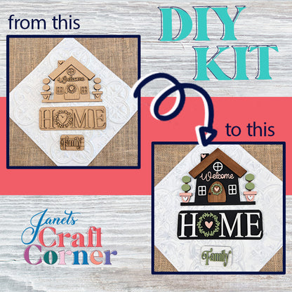 Unleash your creativity with Janet's Craft Corner's Welcome Home Interchangeable Insert DIY home decor kit! Begin with raw wooden pieces and transform them into beautifully hand-painted masterpieces. Ideal for versatile home decor projects, this kit allows you to personalize your space creatively, one piece at a time.