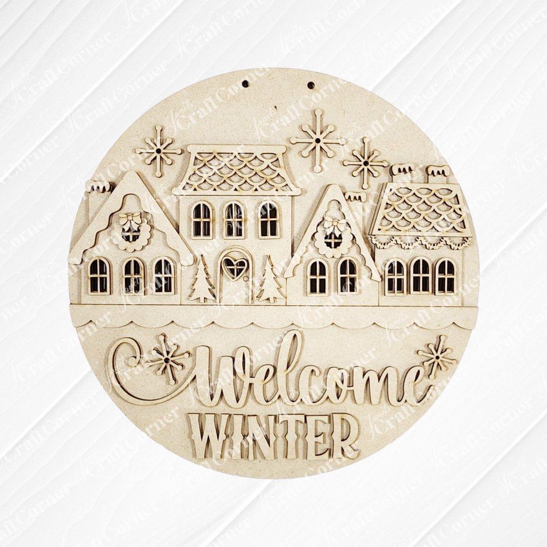Welcome Winter Round Wall Hanger - DIY seasonal home decor craft kit - set of 1