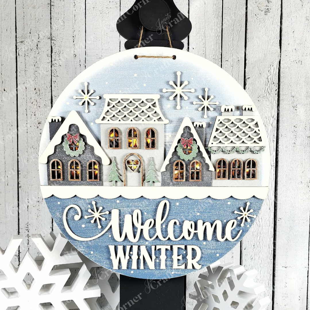 Welcome Winter Round Wall Hanger - DIY seasonal home decor craft kit - set of 1