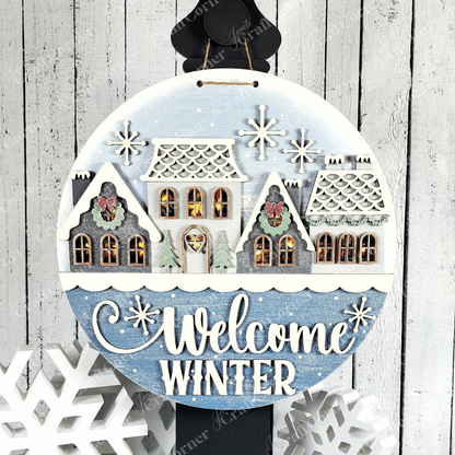 Welcome Winter Round Wall Hanger - DIY seasonal home decor craft kit - set of 1