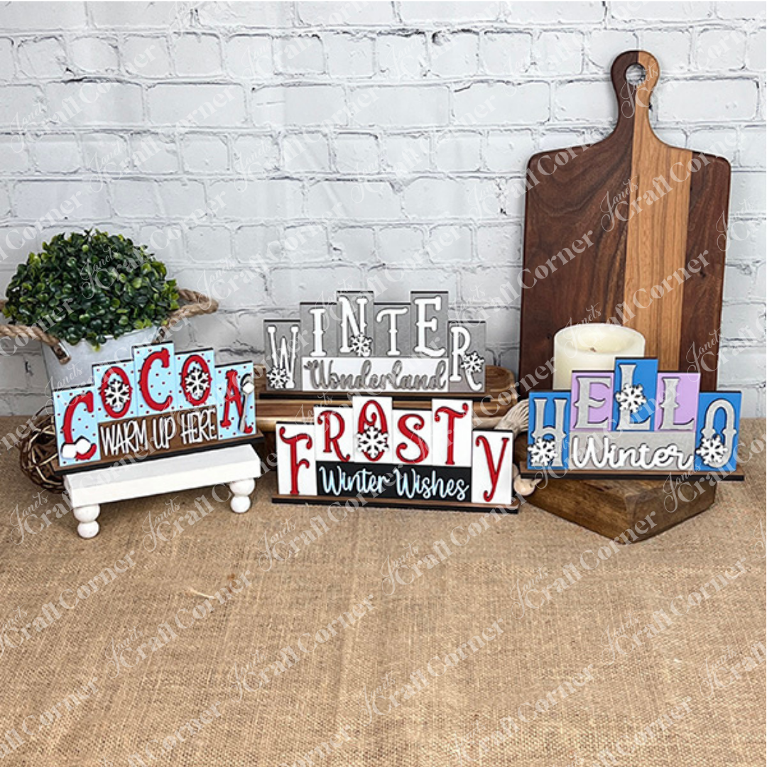 Winter Mini Word Block Shelf Sitters - DIY seasonal home decor craft kit - Choice of 4 - Set of 1
