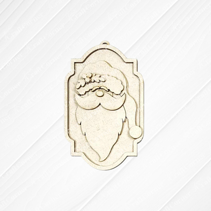 Janet's Craft Corner North Pole Ornaments DIY kit: a laser-cut wooden Santa face in a decorative frame, perfect for holiday crafts or festive décor. Set of 1.